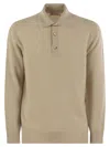 Brunello Cucinelli Men Waffle Stitch Cashmere Knit Polo Shirt With Long Sleeve In Sand