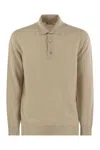 Brunello Cucinelli Men Waffle Stitch Cashmere Knit Polo Shirt With Long Sleeve In Sand