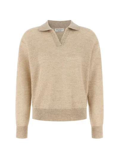 Brunello Cucinelli Waffle-knit Mohair-blend Jumper In Neutral