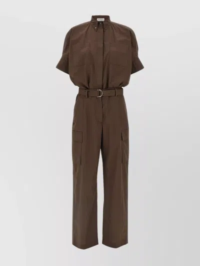 Brunello Cucinelli Waist Belt Cargo Chest Short Sleeve Dress In Brown
