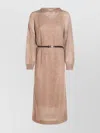 Brunello Cucinelli Hazelnut Color Midi Dress With Waist Belt