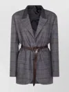 Brunello Cucinelli Waist Belted Checkered Pattern Blazer