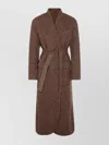 Brunello Cucinelli Waist Belted Long Length Textured Fabric Coat In Brown