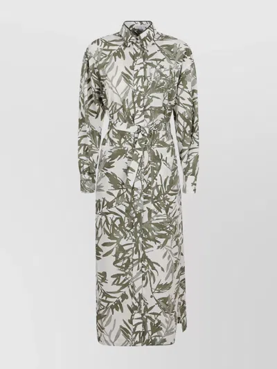 Brunello Cucinelli Waist Belted Long Sleeve Dress With Side Slits In Green
