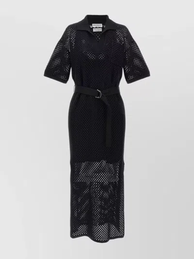 BRUNELLO CUCINELLI WAIST BELTED MESH MIDI DRESS