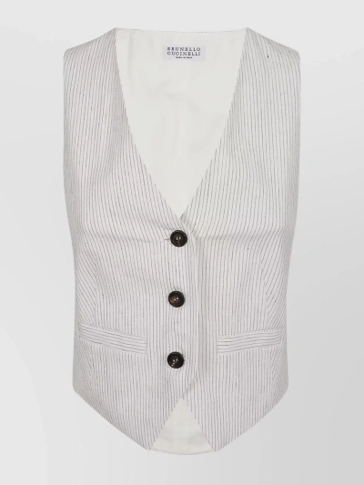 Brunello Cucinelli Pinstripe-pattern Waistcoat In White