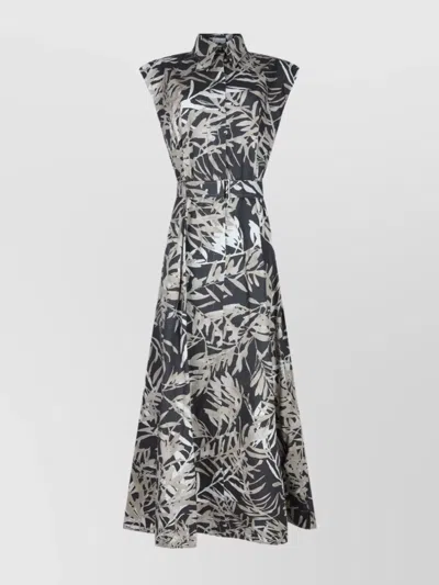 Brunello Cucinelli Waist Belted Sleeveless Full-length Printed Button Dress In Black