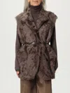 Brunello Cucinelli Leather-trimmed Belted Plush Fabric Gilet In Brown