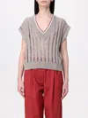 Brunello Cucinelli Ribbed Net Knit T-shirt With V-neck In Rot