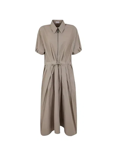 Brunello Cucinelli Waist-tie Shirt Midi Dress In Nude