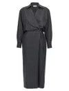 Brunello Cucinelli Wrap Dress Shirt Belted Waist In Gray