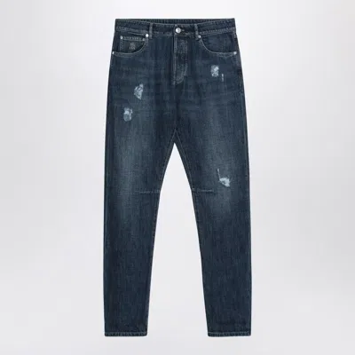 Brunello Cucinelli Washed Blue Jeans With Rips Men
