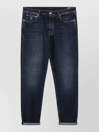 Brunello Cucinelli Washed Jeans Turn Up Hem Belt Loops In Blue