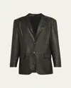 Brunello Cucinelli Washed Leather Double Button Jacket In Black