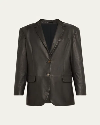 Brunello Cucinelli Washed Leather Double Button Jacket In Black