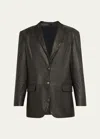 Brunello Cucinelli Washed Leather Double Button Jacket In C101 Black