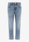 Brunello Cucinelli Logo Patch Straight Leg Jeans For Women In Blue
