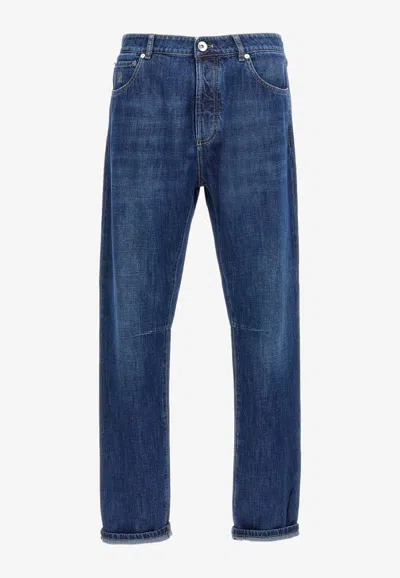Brunello Cucinelli Washed Straight-leg Jeans In Blue