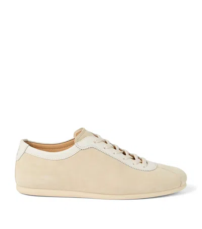 Brunello Cucinelli Washed Suede Sneakers In Neutrals