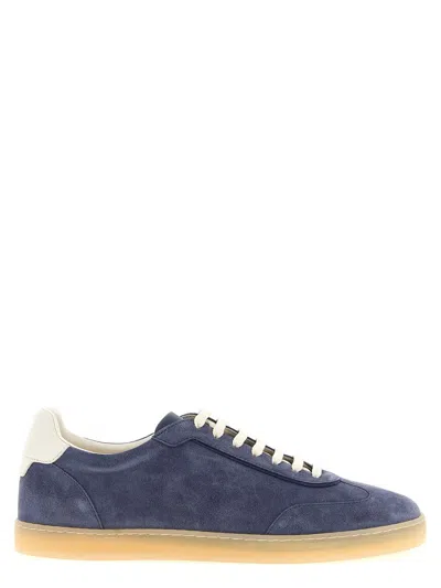 Brunello Cucinelli Washed Suede Sneakers In Blue