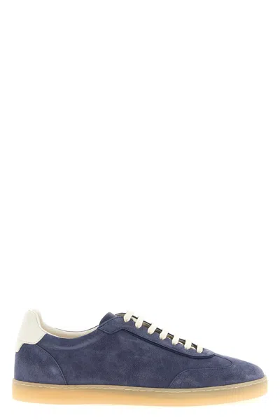Brunello Cucinelli Washed Suede Sneakers In Blue
