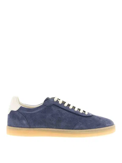 Brunello Cucinelli Washed Suede Sneakers In Blue