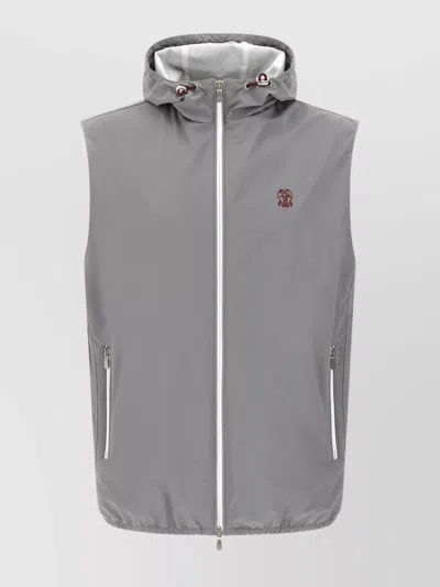Brunello Cucinelli Water-repellent Hooded Sleeveless Vest In Gray