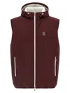Brunello Cucinelli Hooded Vest With Elastic Hem And Side Zipper Pockets In Red