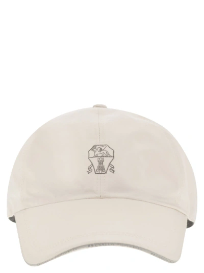 Brunello Cucinelli Water-repellent Microfibre Baseball Cap With Contrasting Details And Embroidered Logo In Pearl