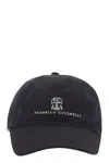 Brunello Cucinelli Water-repellent Microfibre Baseball Cap With Embroidered Logo In Black