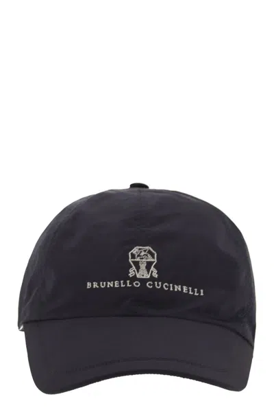 Brunello Cucinelli Water-repellent Microfibre Baseball Cap With Embroidered Logo In Black