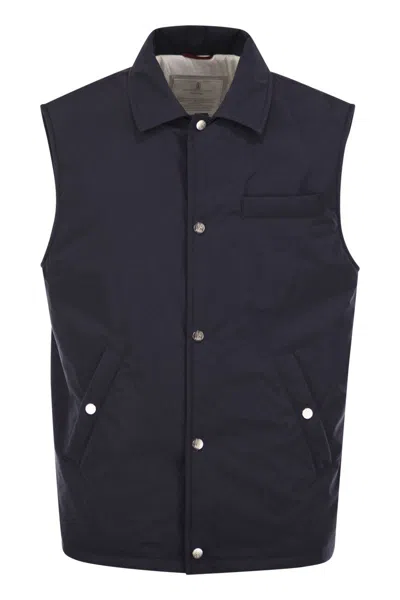 Brunello Cucinelli Water-repellent Microfibre Sleeveless Jacket In Blue