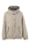 Brunello Cucinelli Women Water-repellent Techno Cotton Taffeta Down Jacket With Hood In Neutral