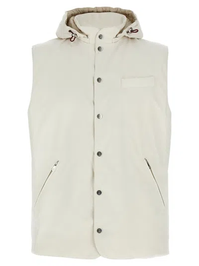 Brunello Cucinelli Water-repellent Vest With Removable Hood In White