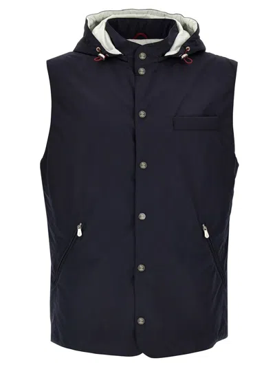 Brunello Cucinelli Water-repellent Vest With Removable Hood In Black