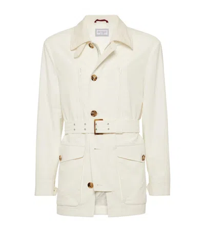 Brunello Cucinelli Water-resistant Belted Parka Jacket In Off-white