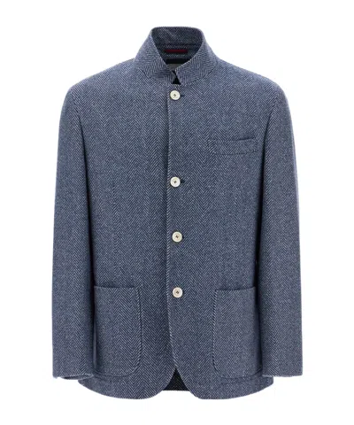Brunello Cucinelli Water-resistant Herringbone Jacket In Blue