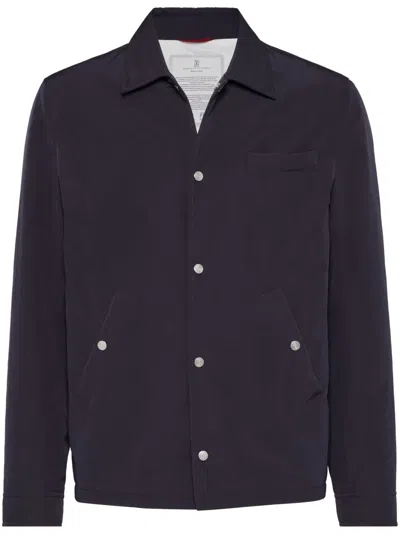 Brunello Cucinelli Men Waterproof Shirt Jacket In Blue