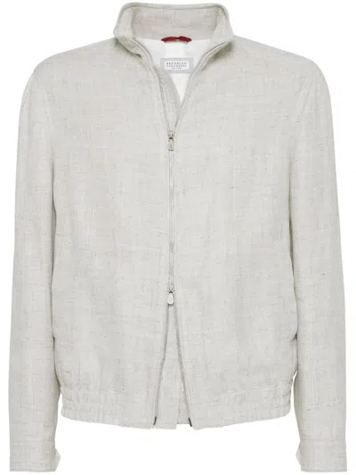 Brunello Cucinelli Water Resistant Linen Blend Jacket For Men In Beige