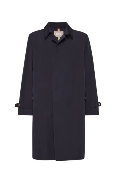 Brunello Cucinelli Water-resistant Microfiber Trench Coat In Azure