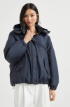 Brunello Cucinelli Puffer Jackets With Hood And Pockets In Blue