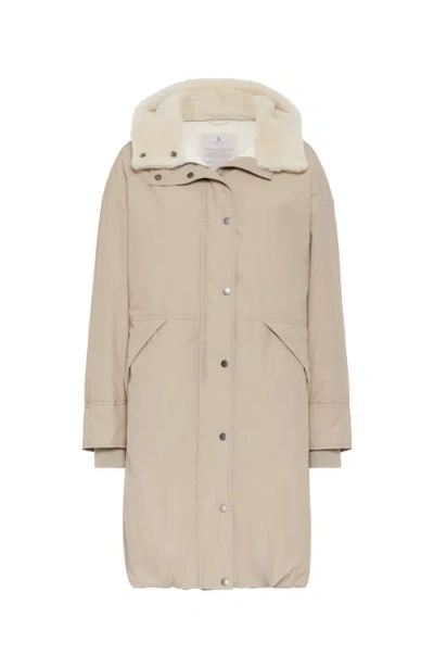 Brunello Cucinelli Water-resistant Techno Cotton Down Parka With Detachable Shearling Insert In Beige