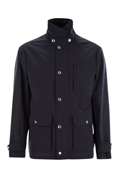 Brunello Cucinelli Waterproof Cotton Outerwear For Men In Navy