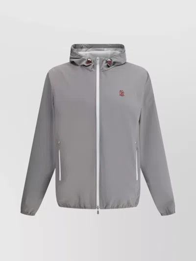 Brunello Cucinelli Waterproof Hooded Jacket Elasticized Waistband In Grigio