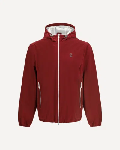 Brunello Cucinelli Waterproof Jacket With Hood In Burgundy