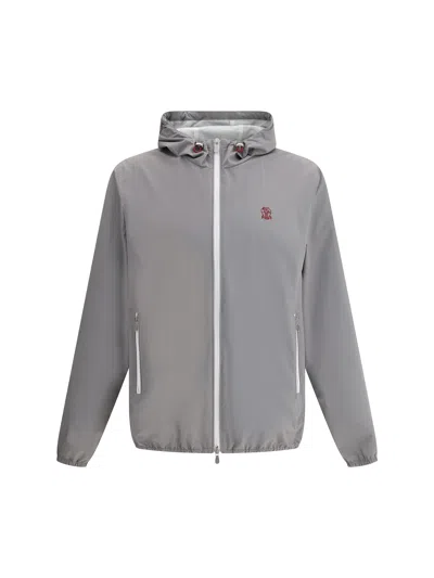 Brunello Cucinelli Waterproof Jacket With Hood In Grey