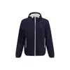 Brunello Cucinelli Membranated Nylon Jacket With Logo And Hood In Blue