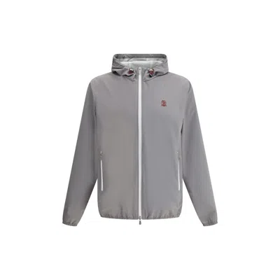 Brunello Cucinelli Waterproof Jacket With Hood In Grey