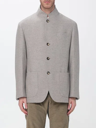 Brunello Cucinelli Water-repellent Cashmere Short Single-breasted Coat With High Collar In Gray