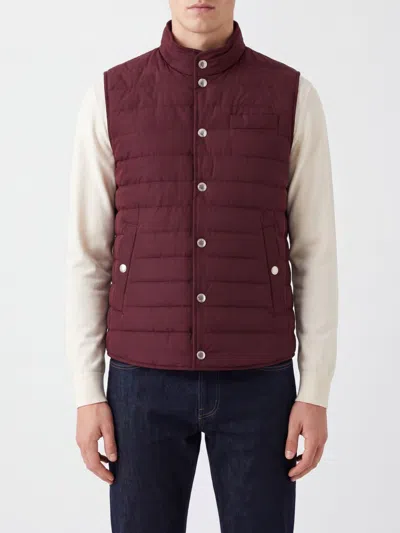 Brunello Cucinelli Water-repellent Nylon Padded Gilet With High Neck In Burgundy